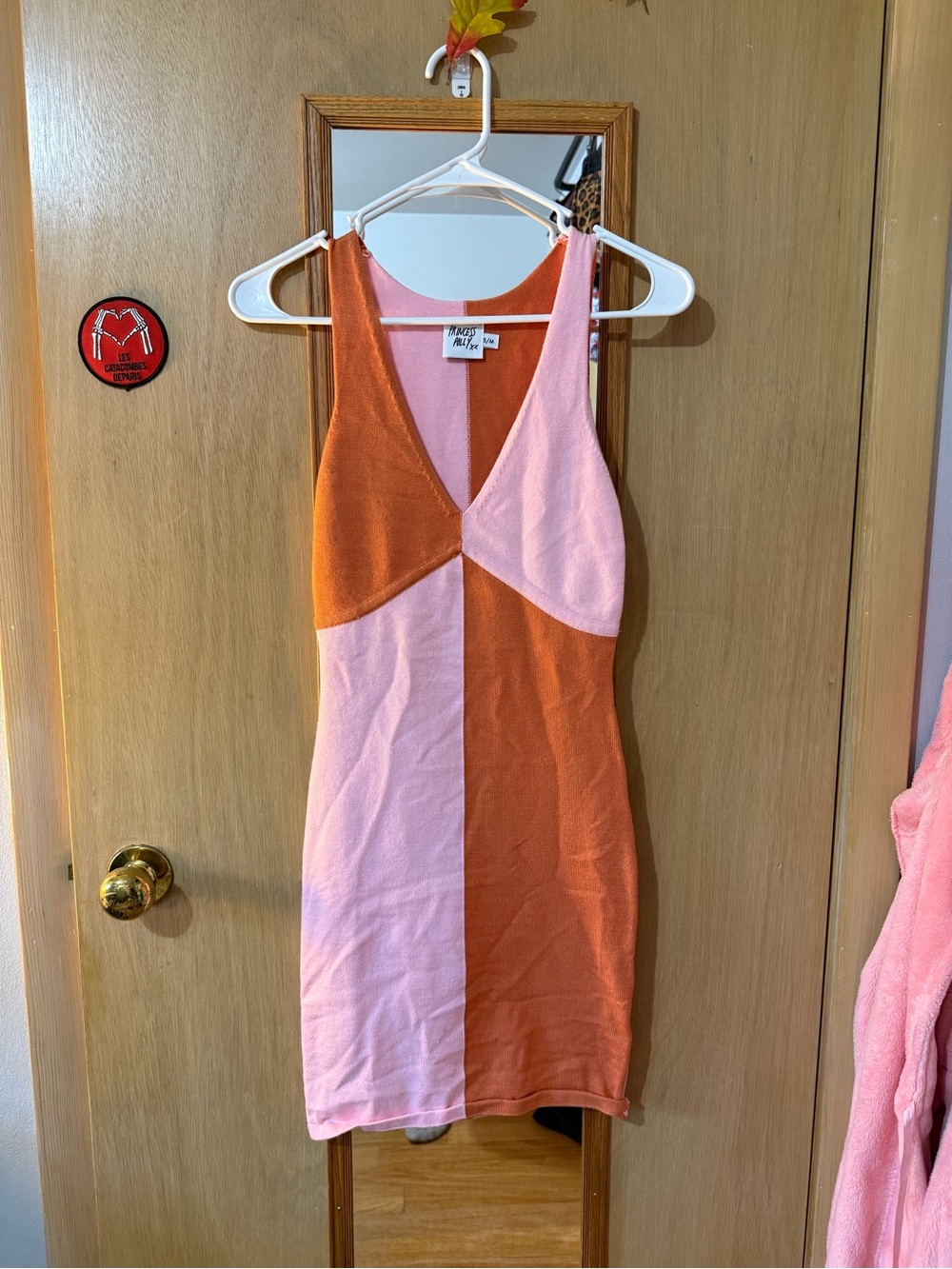 Princess Polly Pink and Orange V-Neck Colorblock Mini Dress